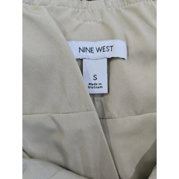 Nine West Metallic Linen Blend Shorts Belted High Waist Gold Beige Womens Small - Picture 9 of 12